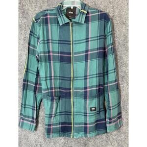 Vans Jacket Mens Large Green Plaid Full Zip Flannel Shirt Skate Casual